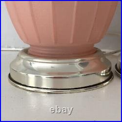 Vintage MCM Frosted Satin Pink Table Lamps (2) Art Deco