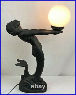 Vintage MCM Mermaid Lamp Black Art Deco Nouveau 24 Tall