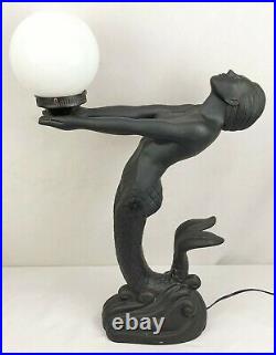 Vintage MCM Mermaid Lamp Black Art Deco Nouveau 24 Tall