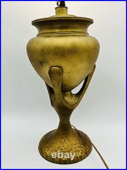 Vintage MCM Table Lamp Gold Gilded Fine Arts Metal Light 26