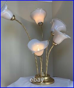 Vintage MURANO Italian Brass Art Glass Calla Lily Table Lamp 31 Italy