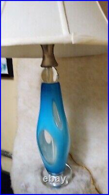 Vintage MURANO Lamp MCM Aqua Blue Hand Blown Cased Glass Venetian MCM