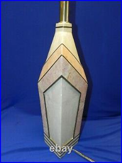 Vintage Maitland Smith Tessellated Marble Fossil Stone Art Deco Table Lamps