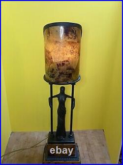 Vintage Maitland Smith lamp Art Deco Bronze Lady Penshell Shade, Details 25