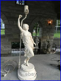 Vintage Metal Lady Table Lamp Art Deco Style Great Patina