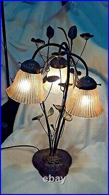 Vintage Metal Three Glass Globes Electric Table Lamp