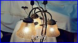 Vintage Metal Three Glass Globes Electric Table Lamp