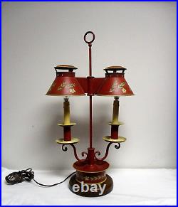 Vintage Metal Tole Painted Table Lamp Red Shabby Chic Farmhouse Americana