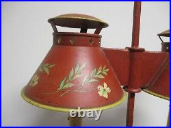 Vintage Metal Tole Painted Table Lamp Red Shabby Chic Farmhouse Americana