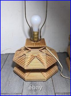 Vintage Mid Century Folk Tramp Art Popsicle Stick Stacked Sculpture Table Lamp