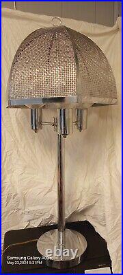 Vintage Mid Century Modern Art Deco Laurel style Chrome Mesh Clover Table Lamp