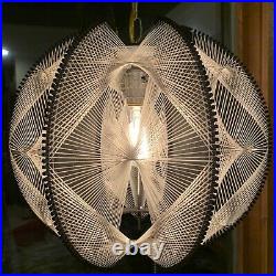 Vintage Mid Century Modern Pendant Light Swag Lamp Nylon String Art Black Resin