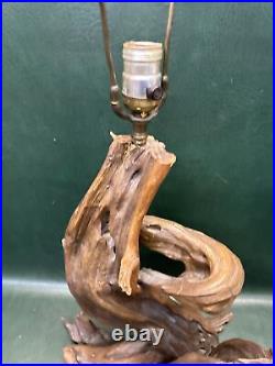 Vintage Mid Century Natural Driftwood Table Lamp Folk Art Rustic Great Form
