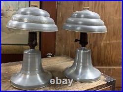 Vintage Mid Century Pair Metal Art Deco Lamp With Flying Sauce Metal Shade (8F)