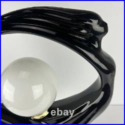 Vintage Mod Black Ceramic Lamp Lady Woman Hair Dress Round Circle Art Deco