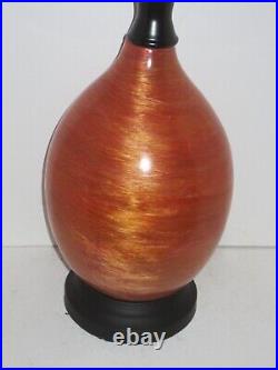 Vintage Modern Spun Copper Color Art Glass Large Table Lamp, Excellent Condition