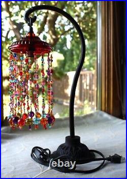 Vintage Multicolor Beaded Lamp Y2K Desk Light Acrylic Beads Retro Boho Colorful