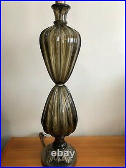 Vintage Murano Amber Dark Green Art Glass Table Lamp withBubbles, 38 1/2 Tall