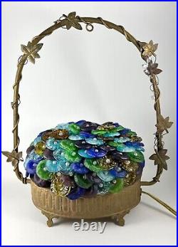 Vintage Murano Art Glass Flowers Basket Table Lamp Light Czech Hand Made