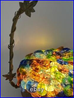 Vintage Murano Art Glass Flowers Basket Table Lamp Light Czech Hand Made