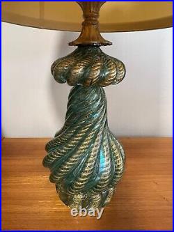Vintage Murano Art Glass Turquoise & Gold Aventurine Swirled Table Lamp, 28 1/2