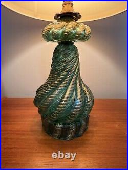 Vintage Murano Art Glass Turquoise & Gold Aventurine Swirled Table Lamp, 28 1/2