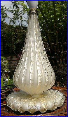 Vintage Murano Bullicante Art Glass Table Lamp Clear, White with Gold Aventurine