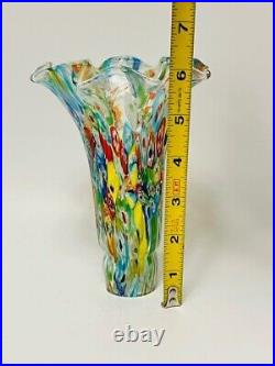 Vintage Murano Style Millefiori Tulip Art Glass Brass Lamp 8 With Hummingbird