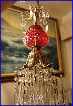 Vintage Octopus Insp. Crystal Lamp Chandelier Fenton Cranberry Hobnail Art Glass