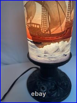 Vintage Ombre Shipp Cylinder Mantle Lamp Hand Painted Art Deco