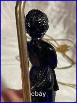 Vintage Original Cobalt Blue Art Glass Boudoir Lamp Cambridge Glass Draped Lady