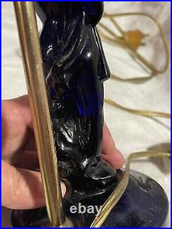 Vintage Original Cobalt Blue Art Glass Boudoir Lamp Cambridge Glass Draped Lady