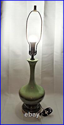 Vintage PHIL MAR Style Green Glaze Ceramic withOmbre Pattern Table Lamp