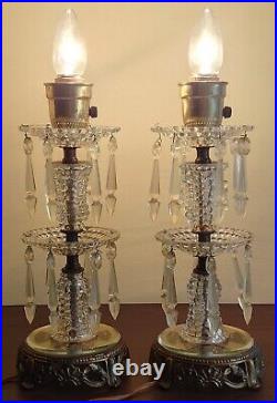 Vintage Pair Of Beautiful Art Deco Glass Spelter Two Tier Table Lamps 12.5