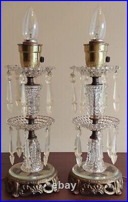 Vintage Pair Of Beautiful Art Deco Glass Spelter Two Tier Table Lamps 12.5