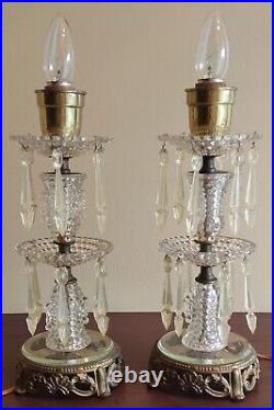 Vintage Pair Of Beautiful Art Deco Glass Spelter Two Tier Table Lamps 12.5