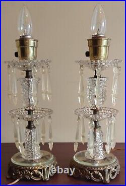 Vintage Pair Of Beautiful Art Deco Glass Spelter Two Tier Table Lamps 12.5