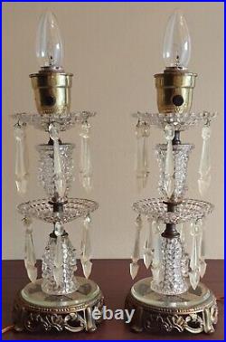 Vintage Pair Of Beautiful Art Deco Glass Spelter Two Tier Table Lamps 12.5