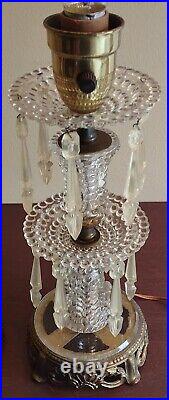 Vintage Pair Of Beautiful Art Deco Glass Spelter Two Tier Table Lamps 12.5