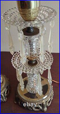 Vintage Pair Of Beautiful Art Deco Glass Spelter Two Tier Table Lamps 12.5