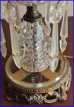 Vintage Pair Of Beautiful Art Deco Glass Spelter Two Tier Table Lamps 12.5