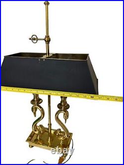 Vintage Polished Brass Bouillotte Swan Table Lamp W Metal Shade
