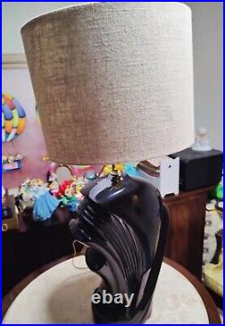 Vintage Postmodern 80' Black Ceramic Deco Revival Large Table Lamp Without Shade