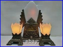 Vintage Rare Art Deco Table Lamp Mantle Clock 1930's