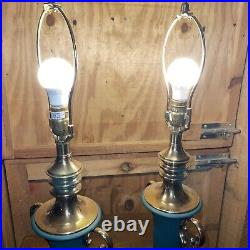 Vintage Rembrandt Table Lamps Pair Brass & Glass Large 32 Tall Tested Rare