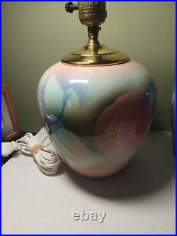 Vintage SHORT Judith Stiles Signed Art Pottery Ceramic And Brass Table Lamp