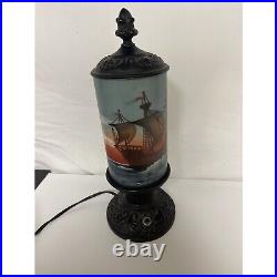 Vintage Sea Ombre Ship Cylinder Mantle Lamp Hand Painted Art Deco