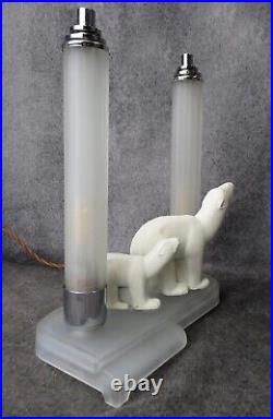Vintage Skyscraper Art Deco Polar Bear Glass Decorative Lamps c. 1932 RESTORED