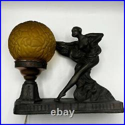 Vintage Spelter Art Deco/Nouveau Globe Lady Lamp Cast Metal Bronze Style