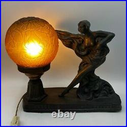 Vintage Spelter Art Deco/Nouveau Globe Lady Lamp Cast Metal Bronze Style